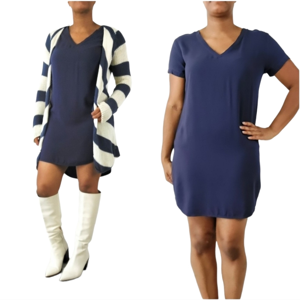 Cloth & Stone Blue V-neck Shirt Dress